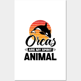 Orcas Are My Spirit Animal Retro Sunset Funny Orca Whale quote Posters and Art